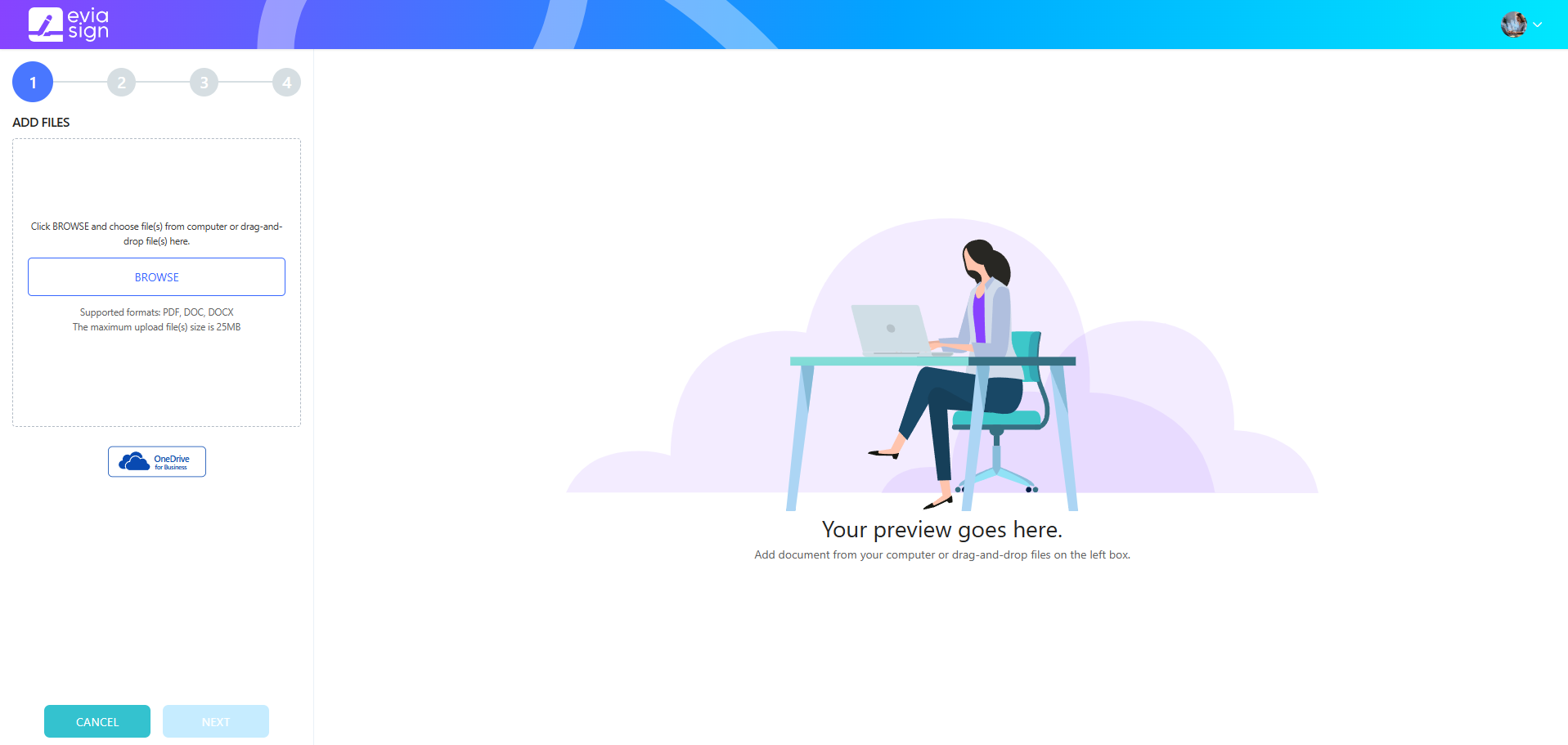 screenshot of Evia Sign